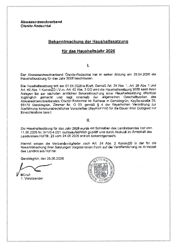 Haushaltssatzung 2026