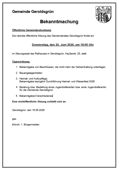 Gemeinderatssitzung am 25.06.2026